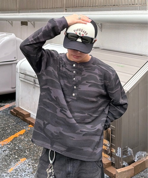 ADAMASTE ヘンリーネック tシャツ Camo Thermal Henry Neck L/S Tee