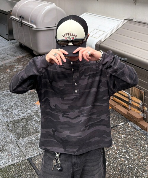 ADAMASTE ヘンリーネック tシャツ Camo Thermal Henry Neck L/S Tee