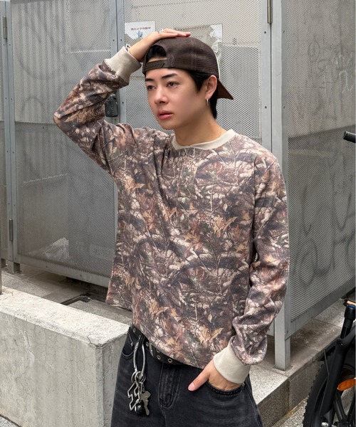 ADAMASTE ヘンリーネック tシャツ Camo Thermal Henry Neck L/S Tee