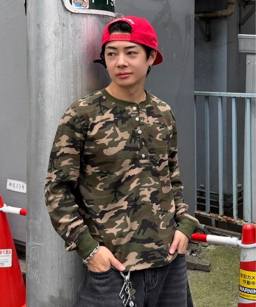 完売品　adamaste迷彩サーマルヘンリーネックTシャツ ADAMASTE ヘンリーネック tシャツ Camo Thermal Henry Neck L/S Tee