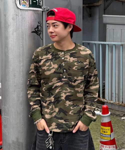 ADAMASTE ヘンリーネック tシャツ Camo Thermal Henry Neck L/S Tee