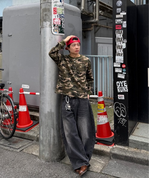 ADAMASTE ヘンリーネック tシャツ Camo Thermal Henry Neck L/S Tee