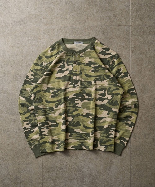 ADAMASTE ヘンリーネック tシャツ Camo Thermal Henry Neck L/S Tee