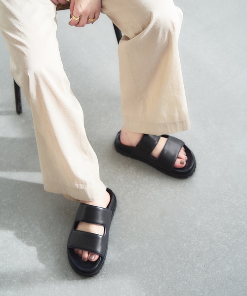 Le Talon GRISE サンダル レザーVIBRAM Wベルトミュールサンダル