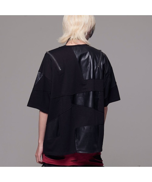 tシャツ 「CIVARIZE/シヴァーライズ」PUレザー切り替えパッチワーク