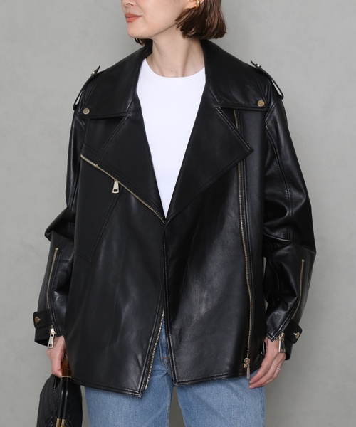Deuxieme 【MY WHITE/マイホワイト】LEATHER ジャケット Deuxieme Classe ジャケット ライダースジャケット 【MY WHITE