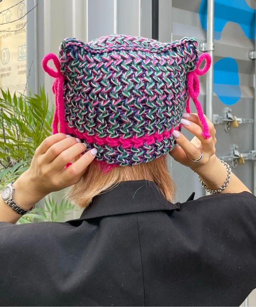ニット帽 ニットキャップ 「HIKA」手編み猫耳ニットCAP