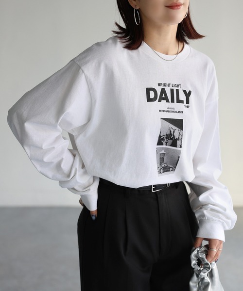reirie フォトプリントロングスリープTシャツ Riberry tシャツ DAILYフォトプリントロンT レディース