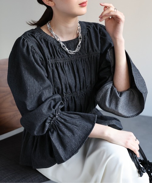 sakishimatokyo ブラウス シャツ デニムギャザーブラウス レディース 