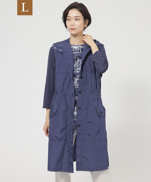 ベスト ジレ 「L」「花粉対策」「UV対策」「ウォッシャブル」メモリータフタフーデットジレ レディース