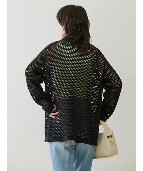 riri⭐︎カーディガンXL 黒　毛　カシミヤ混 AMERICAN HOLIC カーディガン 透かし編みニットカーディガン