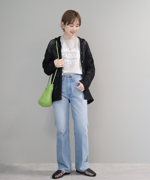 riri⭐︎カーディガンXL 黒　毛　カシミヤ混 ニット 透かし編みVカーディガン レディース(M ネイビー): 東京