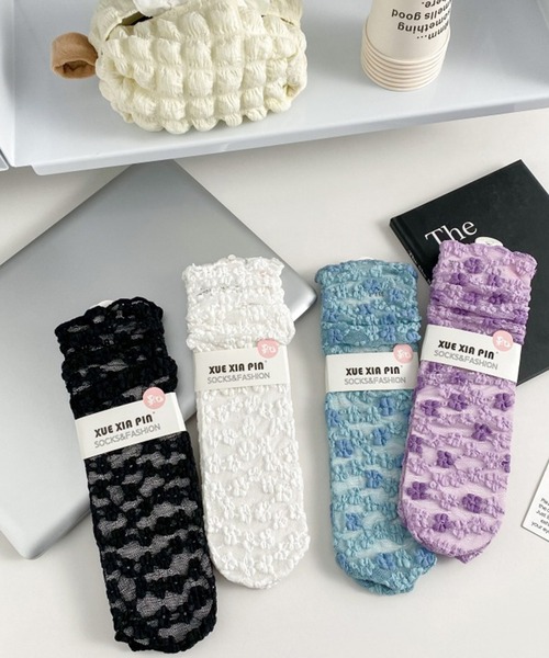 mosox 靴下 韓国風花柄透け感ソックス レディース : ZOZOTOWN Yahoo!店