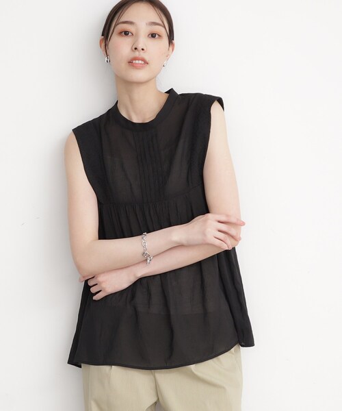 THE SHOP TK ブラウス シャツ 刺繍タックノースリーブブラウス