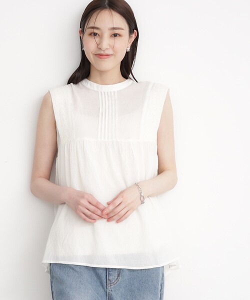 ダル糸天竺刺繍　ノースリーブ セール】 ハシゴ刺繍 ノースリーブコットントップス （タンク