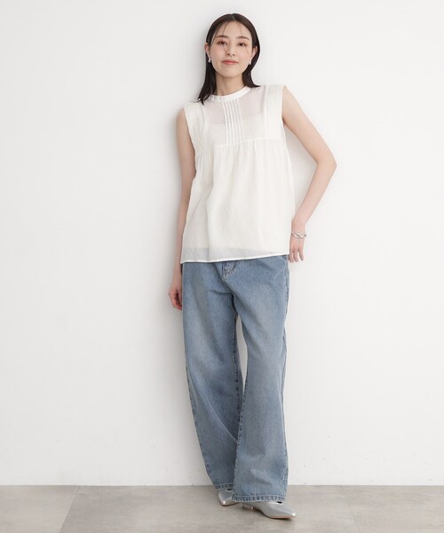 THE SHOP TK ブラウス シャツ 刺繍タックノースリーブブラウス