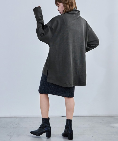 tシャツ 「M-4L」オーバーサイズハイネックプルオーバー カットソー ビッグシルエット スウェット 長袖 秋冬 レディース marai デニム プルオーバー トップス レディース メンズ 秋 冬