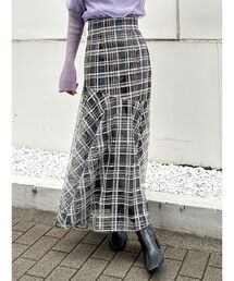 MERCURYDUO スカート シアーチェックマーメイドレースアップ