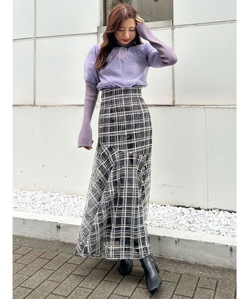 【美品】マーキュリーデュオ　ロングスカート　プリーツ　レース　ストライプ 美品】マーキュリーデュオ ロングスカート プリーツ レース