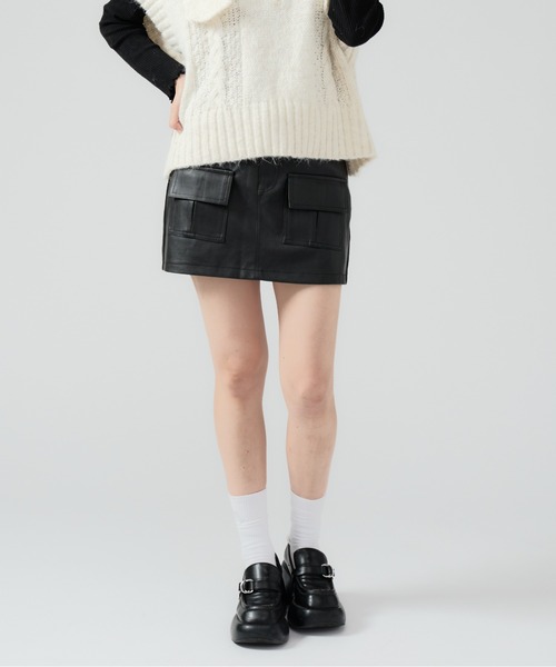 ⭐️売り切れ  羊革 スカート4500円 Chick スカート Fake Leather Mini Skirt / フェイクレザーミニ