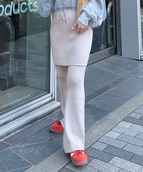 Alley Tokyo パンツ リブニットスカートパンツセット レディース 
