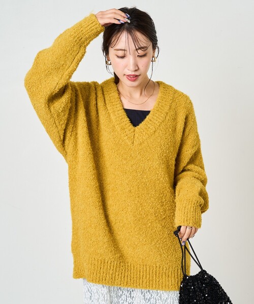 FREAK'S STORE ニット セーター 限定展開 ミニ ブークレ Vネック