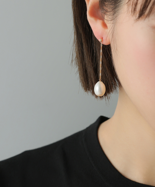 Lilas ピアス バロックパール10mmチェーンピアス K10（両耳