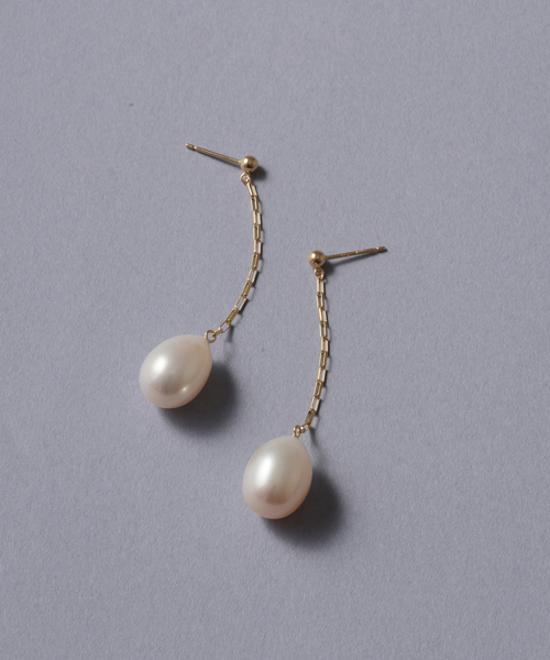 Lilas ピアス バロックパール10mmチェーンピアス K10（両耳
