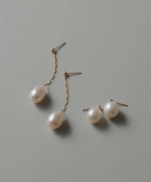 Lilas ピアス バロックパール10mmチェーンピアス K10（両耳