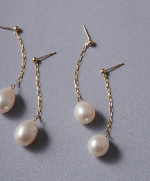 Lilas ピアス バロックパール10mmチェーンピアス K10（両耳