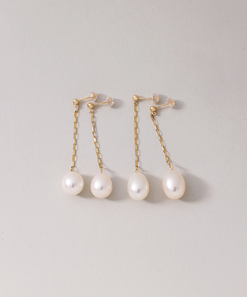 Lilas ピアス バロックパール10mmチェーンピアス K10（両耳