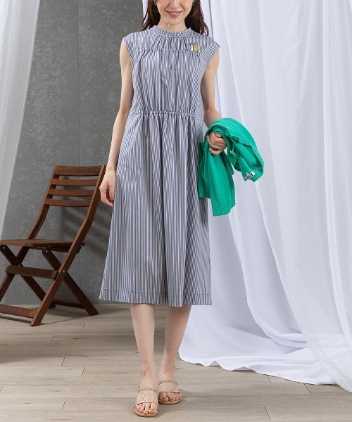 STUDIO PICONE ワンピース ストライプ柄冷感ノースリワンピース