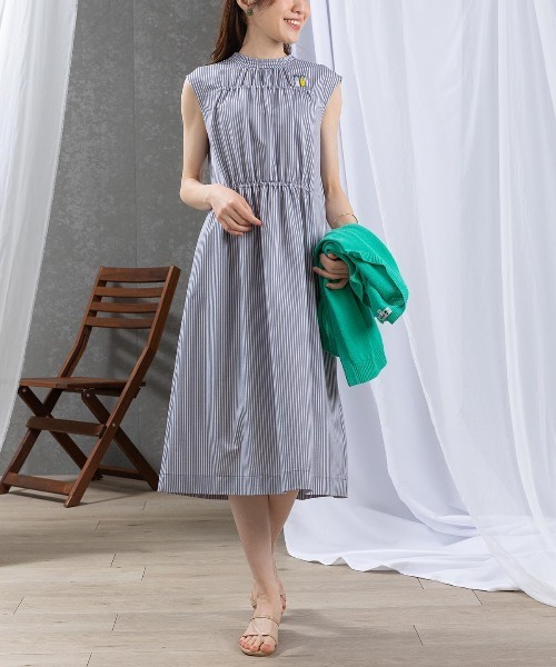 STUDIO PICONE ワンピース ストライプ柄冷感ノースリワンピース