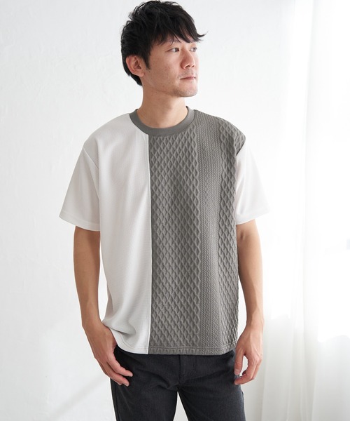 ikka（イッカ） tシャツ フクレジャカードワッフル切り替えTシャツ