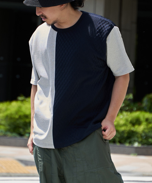 ikka（イッカ） tシャツ フクレジャカードワッフル切り替えTシャツ