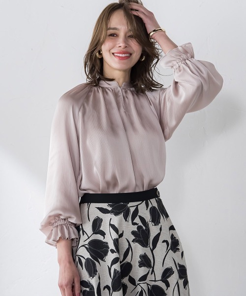 Viaggio Blu（ビアッジョブルー） ブラウス シャツ サテン楊柳ボウタイ