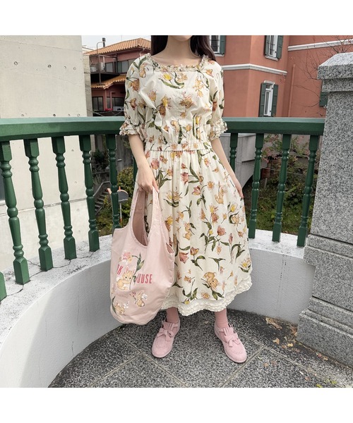 ピンクハウス♡ チューリップうさぎプリント　ミディワンピース　ピンク PINK HOUSE ワンピース チューリップうさぎプリントミディ