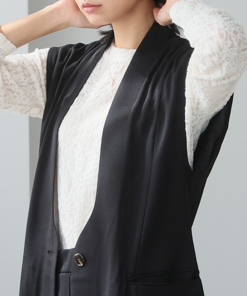 itto ベスト ジレ リネンライクノーカラーロングジレ レディース