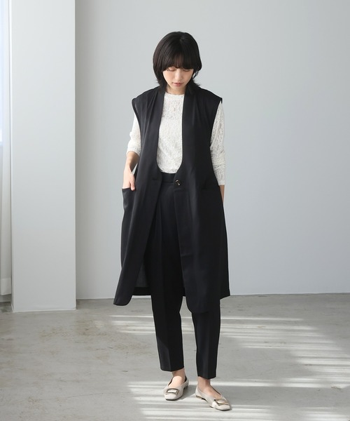 itto ベスト ジレ リネンライクノーカラーロングジレ レディース