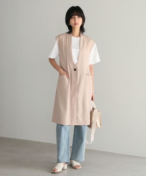 itto ベスト ジレ リネンライクノーカラーロングジレ レディース