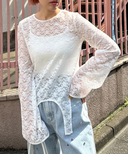 tシャツ 裾ぴろんレースTOPS レディース