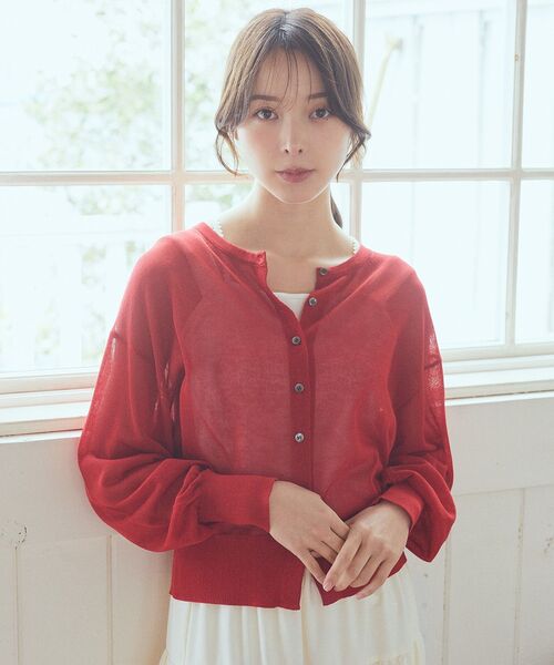 earth music&ecology カーディガン 接触冷感シアークルーニット