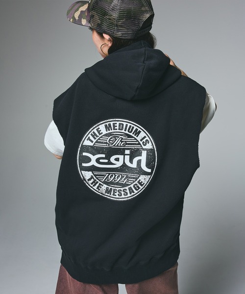 値下可　未使用　CIRCOLO 1901 ジレ・ベスト　GILET FELPA X-girl（エックスガール） ベスト ジレ DISTRESSED CIRCLE LOGO ZIP UP
