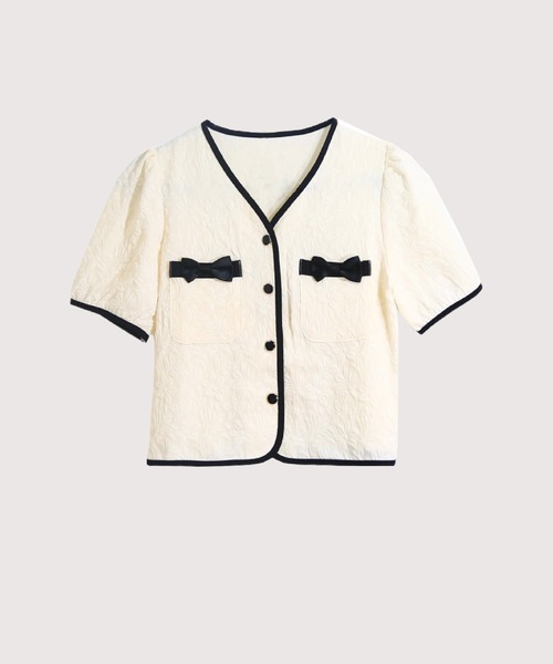 ブラウス シャツ French Emboss Ribbon Shirt レディース