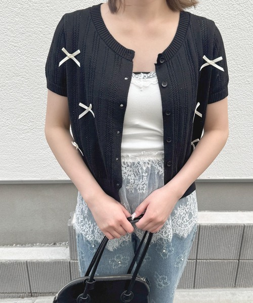 frunco カーディガン 半袖 「ZOZO限定」リボン付き半袖カーディガン