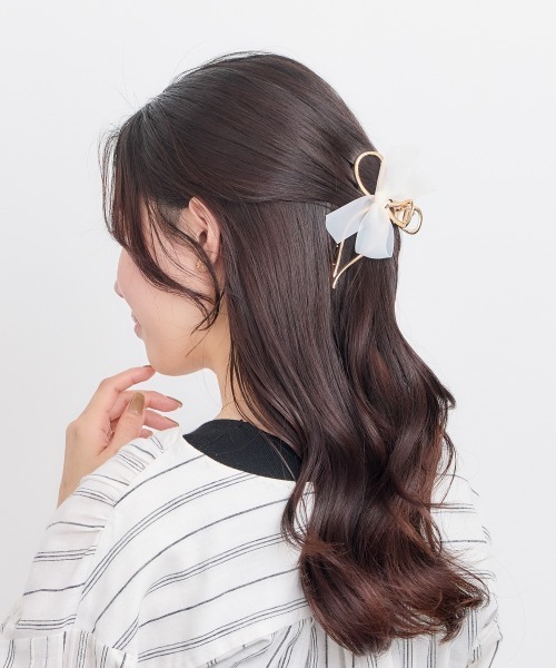 オーガンジーリボン♡ヘアクリップ♡ Phoebe ヘアクリップ オーガンジーリボンパールバンスクリップ