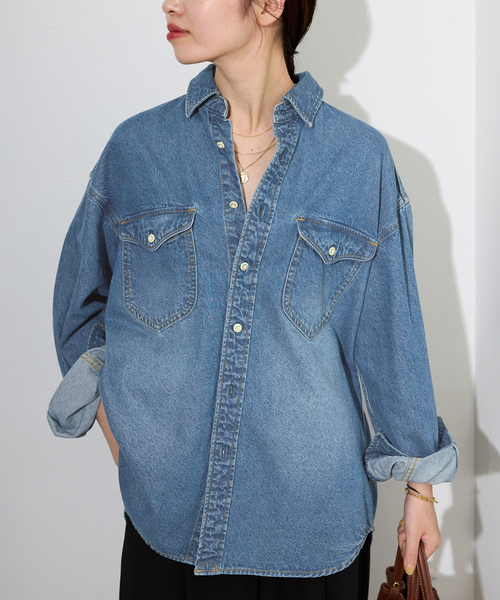 デニムシャツ スローブイエナ slobe iena SLOBE IENA ブラウス シャツ 「WEB限定/追加」LE DENIM BDU