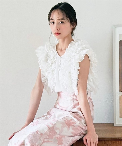 ブラウス シャツ シフォンチュールフリルシアーブラウス レディース Swingle ブラウス シャツ シフォンチュールフリルシアーブラウス