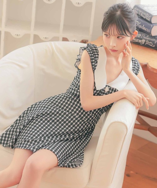 Tika韓国ドレスフレアミニワンピース 新品 ティカ Tika レース胸あきリボンガーリースタイル長袖