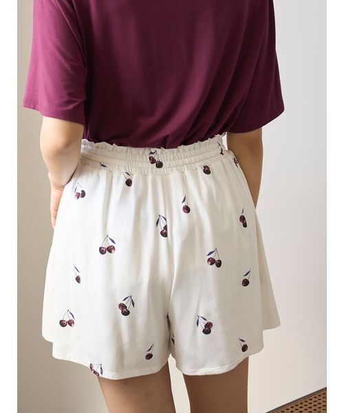 接触冷感】ルージュチェリーレーヨンロゴTシャツ&ロングパンツ上下セット gelato pique パジャマ ルームウェア 「ONLINE限定」ルージュ